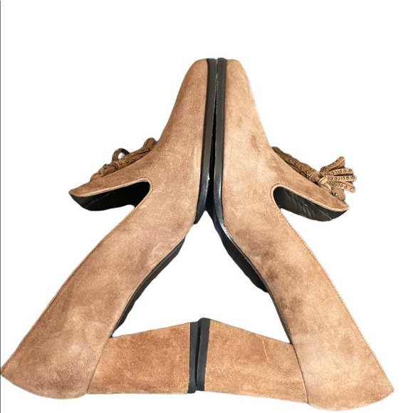 Stuart Weizman Broom Tassel Suede Block-heel Pumps size 7M - Picture 5 of 13